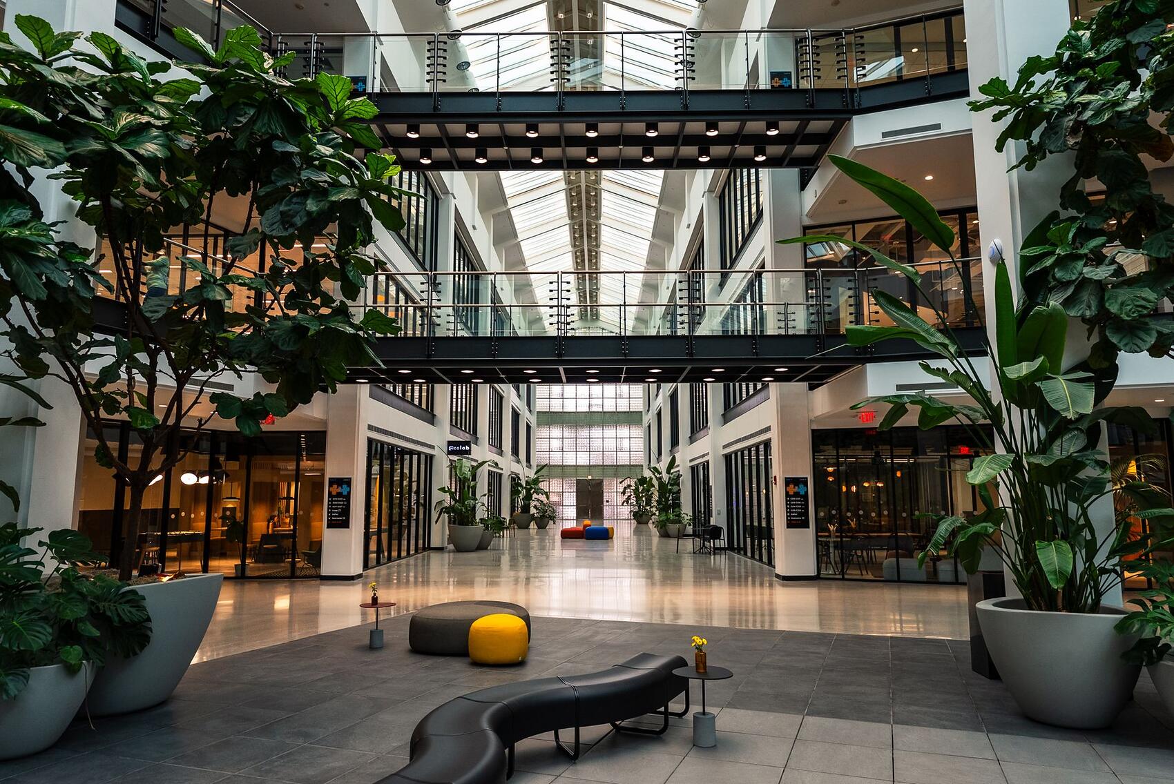 The concourse of a convention center between sessions